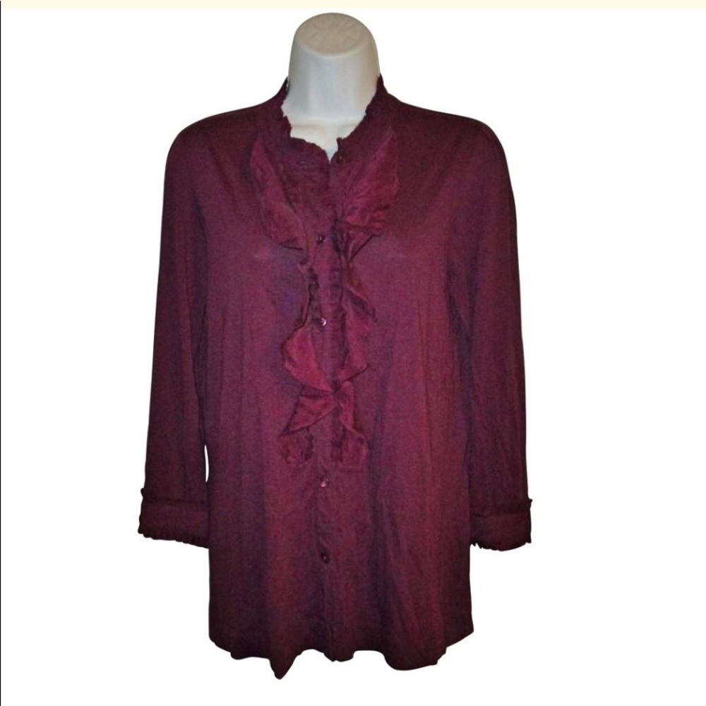 Theory Women's Ruffled Button-Up Blouse in Deep Burgundy